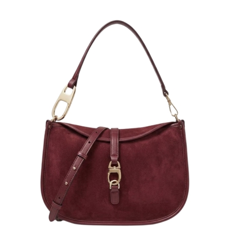 Borsa a Spalla in Camoscio Bordeaux con Tracolla Removibile
