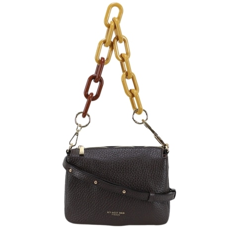 Borsa a Spalla Dark Brown in Vera Pelle con Catena Multicolore