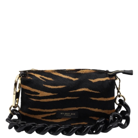 Tracolla in Cavallino Animalier Cognac e Black