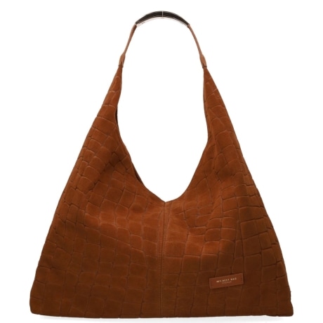 Borsa Hobo Donna in Camoscio Stampato Coccodrillo COGNAC