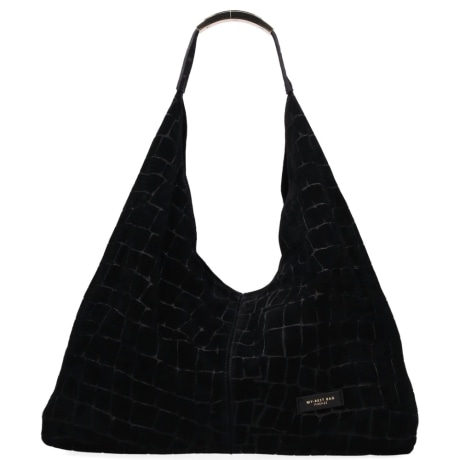 Borsa Hobo Donna in Camoscio Stampato Coccodrillo Nero