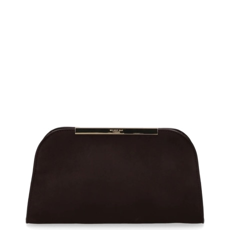 Pochette Clutch a Mano in Camoscio Marrone Scuro con Profilo Dorato