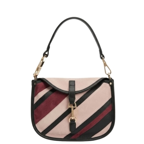 Borsa a Spalla Multicolore a Righe Diagonali in Camoscio e Pelle