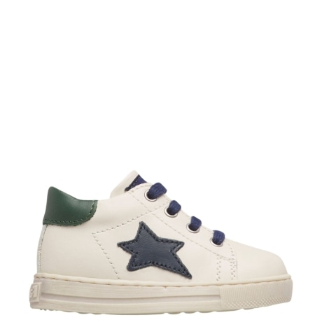 sneakers sasha primi passi in pelle milk con stella e dettaglio green