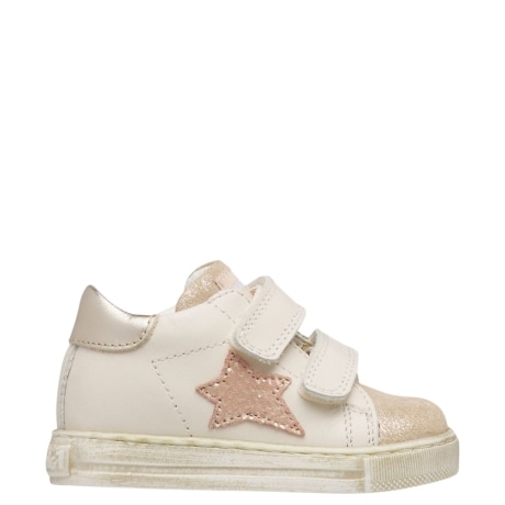 sneakers sasha primi passi in pelle milk con stella rosa e dettagli platino