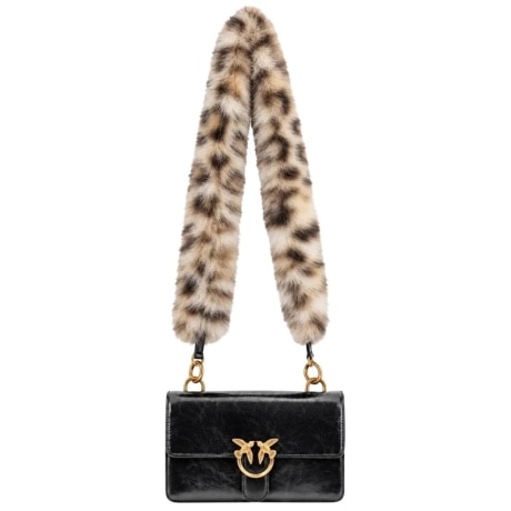 Borsa LOVE ONE MINI LIGHT in Pelle Nera con Tracolla in Ecofur Maculata