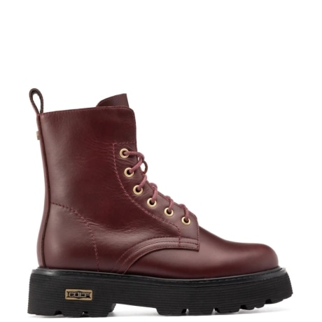 Anfibi Donna in Pelle Bordeaux con STRINGHE e Occhielli Dorati