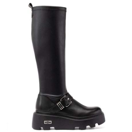 Stivali Alti Cult Donna in Pelle Nera con Fibbia e Suola Chunky Track