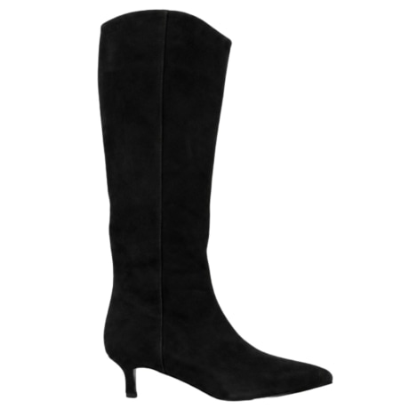 Stivali Alti Donna in Camoscio Nero con Tacco Basso
