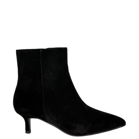 Stivaletto Ankle Boot in Camoscio Nero con Tacco Kitten Heel