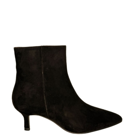 Stivaletto Ankle Boot in Camoscio Dark Brown con Tacco Kitten Heel