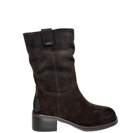 Stivale Mezza Gamba Janet in Camoscio Dark Brown con Tacco Basso Comodo