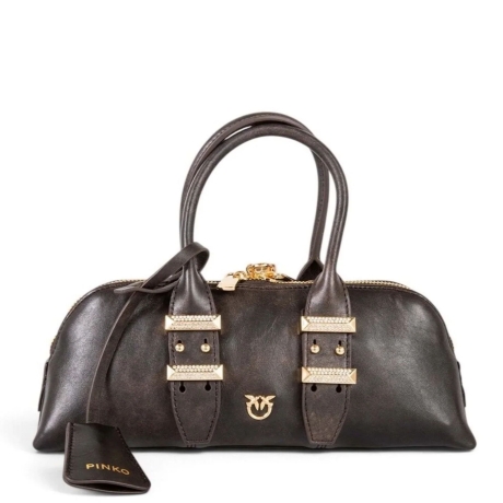 Borsa a Bauletto in Pelle BOWLING HORIZONTAL e Logo Love Birds Dark Brown