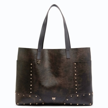 Borsa shopper in pelle cloud con patch e borchie