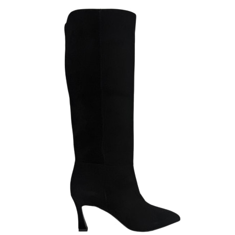 Stivale Alto Suede Nero a Punta con Tacco Medio