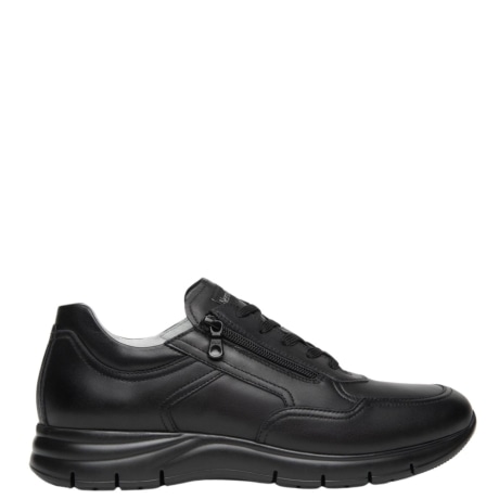 Sneaker Uomo in Pelle Nera con Zip Laterale e Lacci