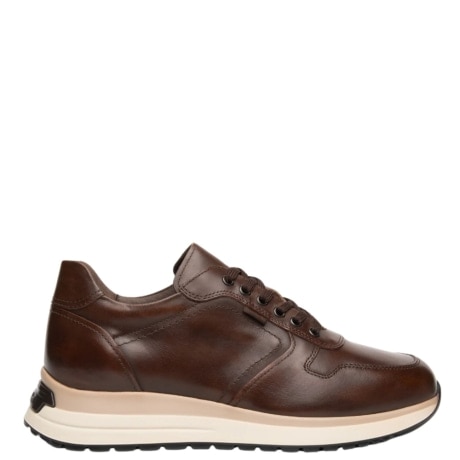 Sneaker Uomo in Pelle Marrone con Suola Bicolore e Lacci