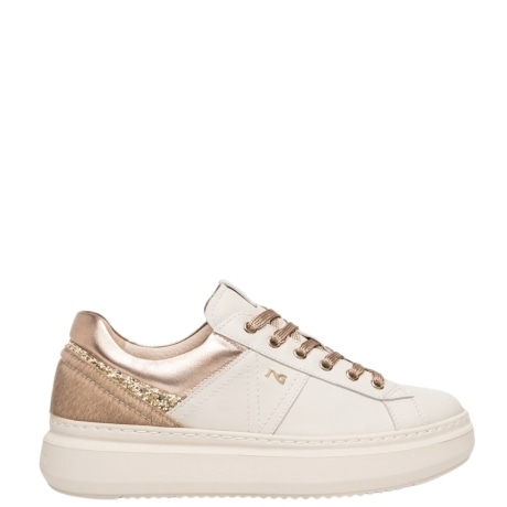 Sneaker Platform Donna in Pelle milk e Laminato Oro