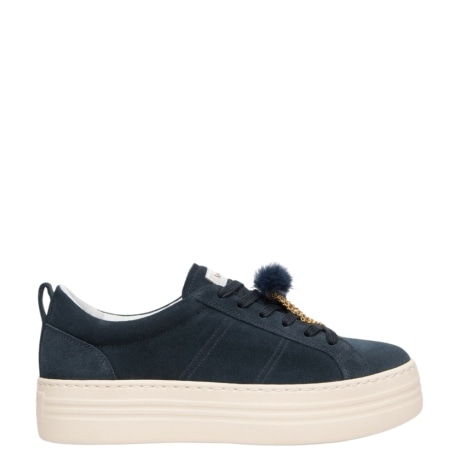 Sneaker Donna in Camoscio BLU con Dettaglio Pon-Pon e Catenina