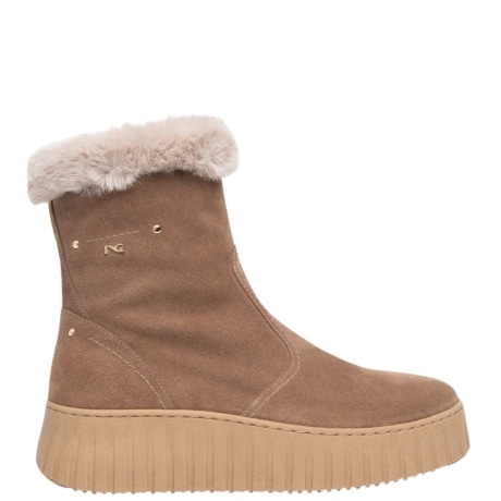 Stivaletto Invernale Donna in Camoscio Taupe con Bordo in Ecopelliccia