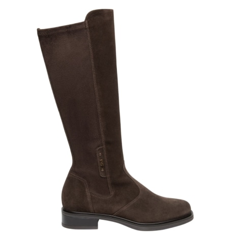 Stivale Alto in Camoscio Marrone Scuro con Tacco Basso
