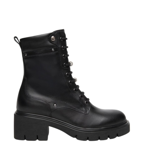 Anfibio Donna in Pelle Nera Stringato con Suola Cararmato e Zip