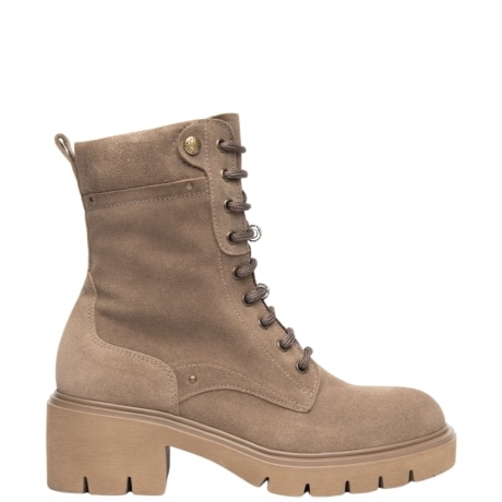 Anfibio Donna in Camoscio Taupe Stringato con Suola Cararmato e Tacco Medio