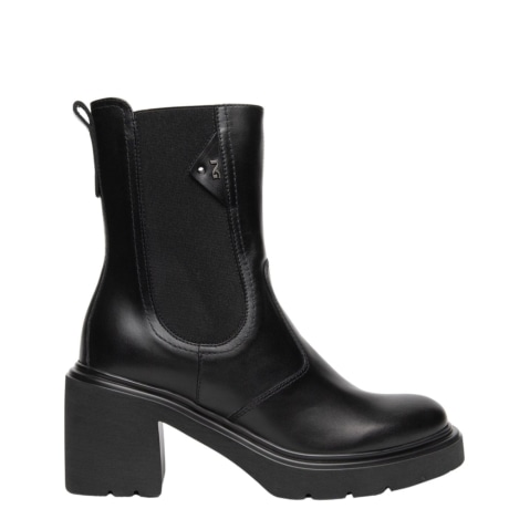 Stivaletto Chelsea Donna in Pelle Nera con Tacco Alto e Suola Cararmato