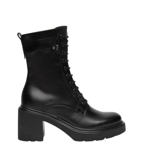 Stivaletto Stringato Nero in Pelle con Zip Laterale e Tacco Medio-Alto
