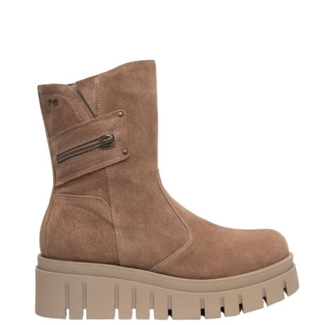 Stivaletto Donna in Camoscio beige con Suola Chunky e Zip