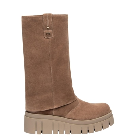 Stivale Donna in Camoscio con Gambale Risvoltato e Suola Chunky