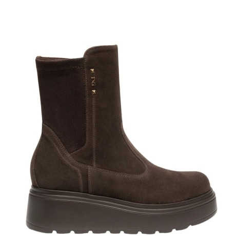 Stivaletto Donna in Camoscio Marrone Scuro con Zeppa Platform