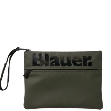 Pochette da Polso in Tessuto Tecnico con Logo Verde Oliva