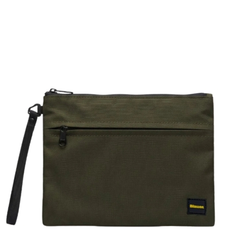Pochette da Polso in Tessuto Tecnico con Zip Olive Green