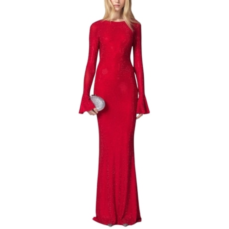 Abito lungo ALGEDI rosso modello sirena in tessuto tulle e strass