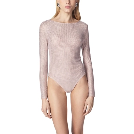Body ARCHES in tessuto tulle ricoperto di strass NUDE ARGENTO