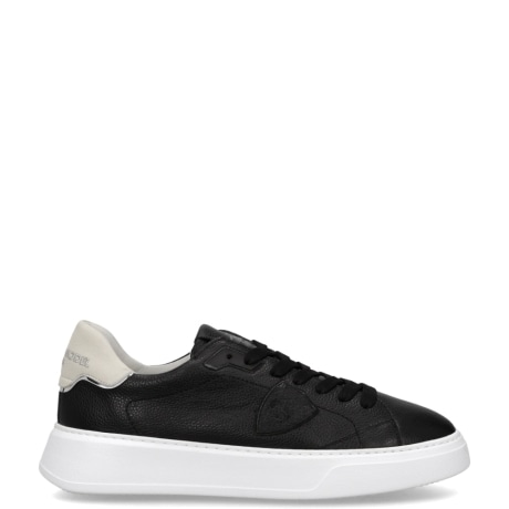 Sneaker Temple in Pelle Martellata Nera con Talloncino Panna